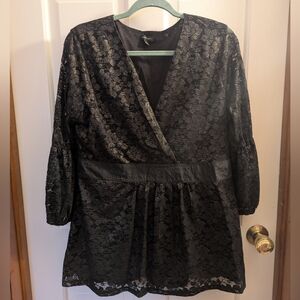 Nine West XL Blouse - Black Lace With Gold Thread Detailing